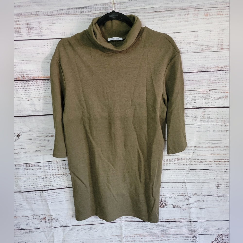 Zara M Olive Green Mockneck Dress Cotton Blend